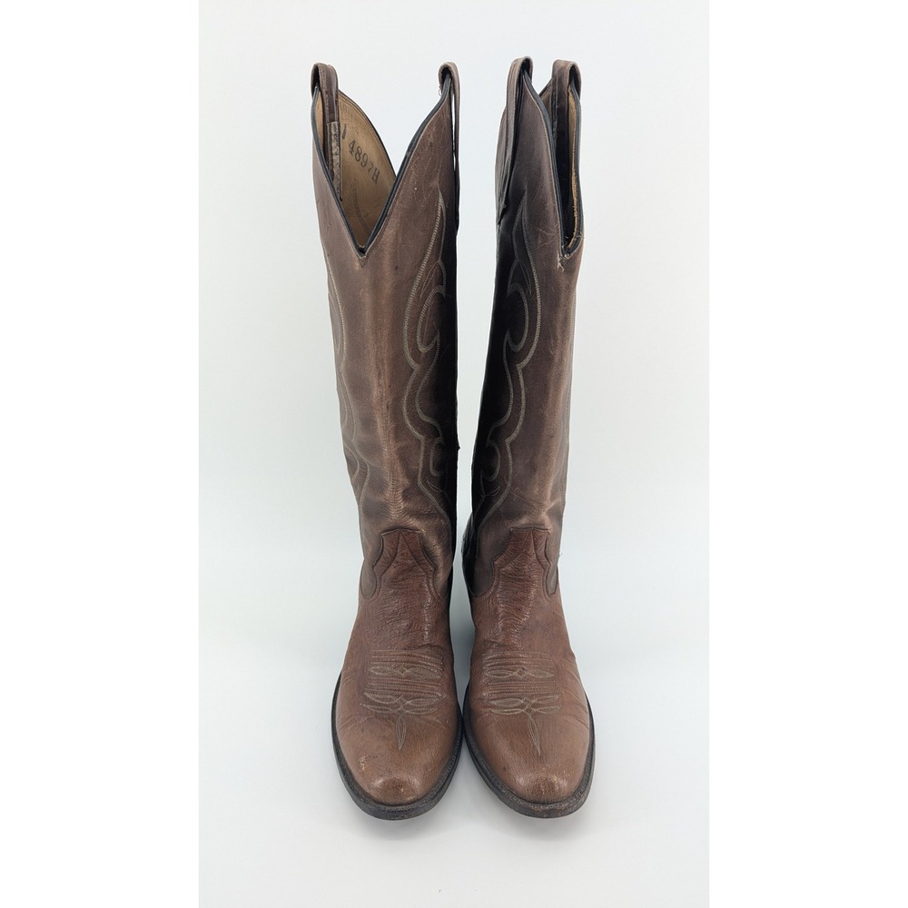 Rios of Mercedes Mens Brown Leather Ostrich Cowboy Western Boots 4897H Size 6.5